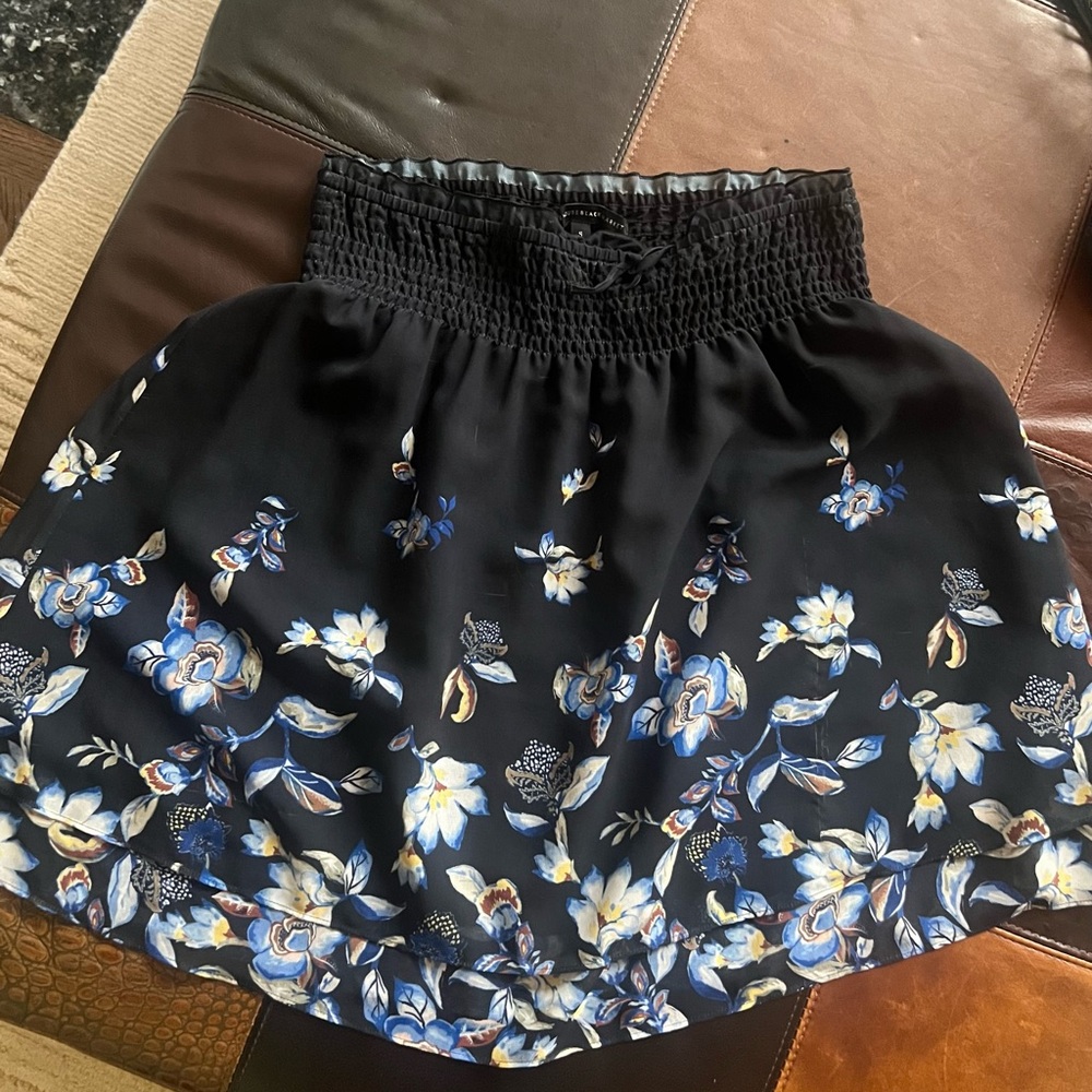 White House Black Market Black and Blue Floral Mini Skirt